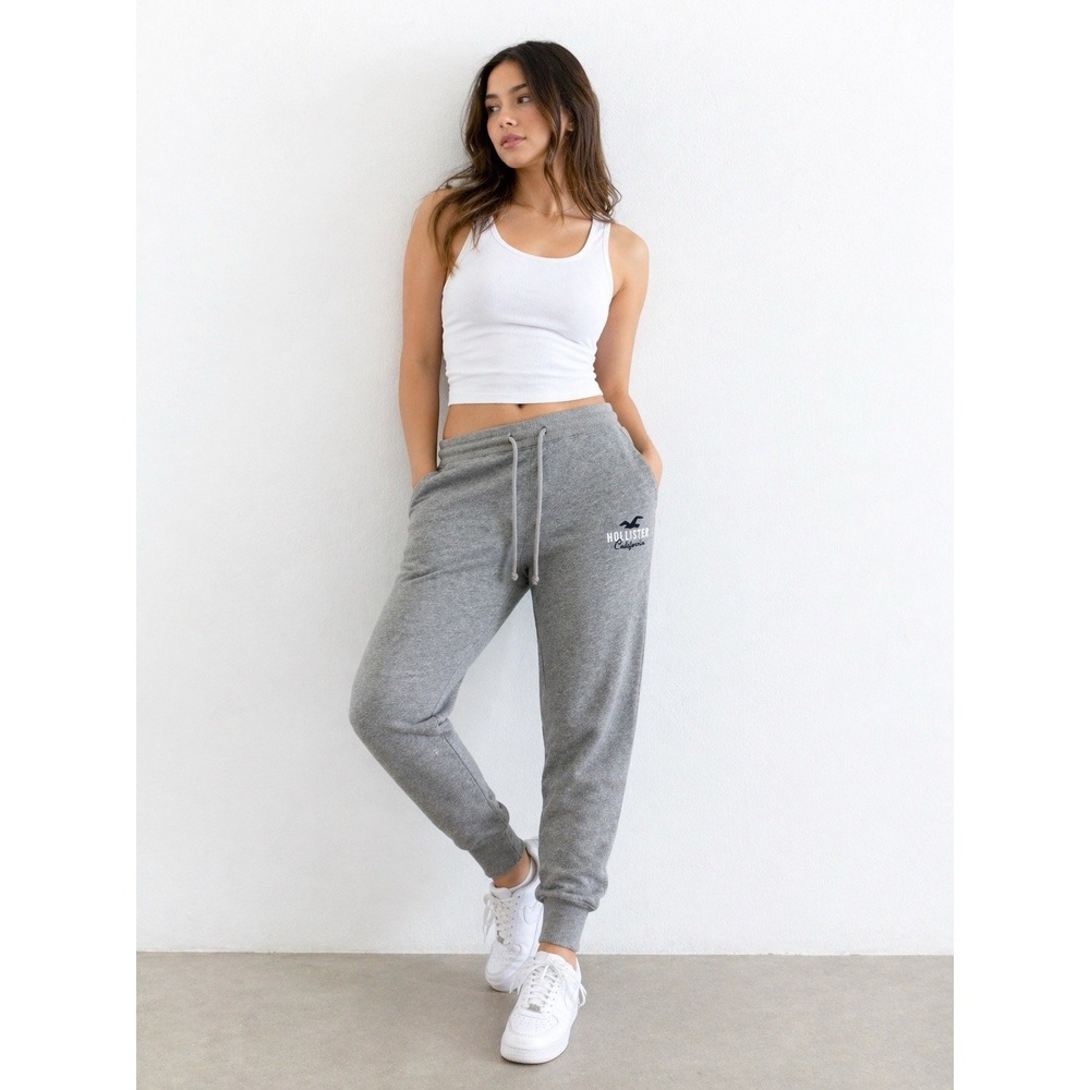 Hollister High Rise Jogger Sweatpants Gray Drawstring Pockets Lounge S Gym - Picture 2 of 12